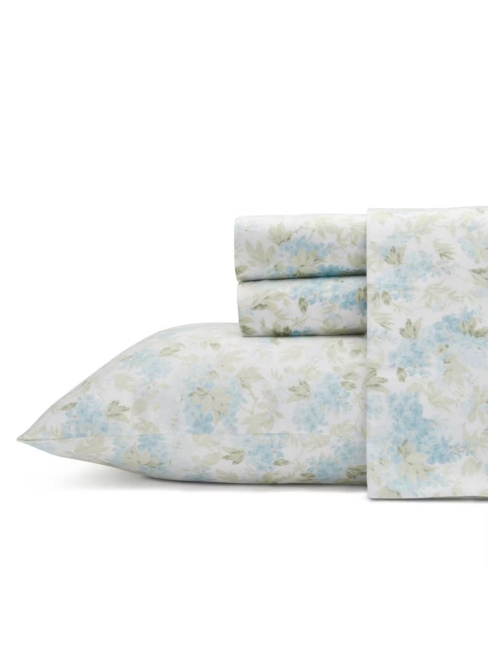 Laura Ashley KING ~ Blue Green Floral ~ 300TC SOFT Cotton Sateen 4Pc. Sheet Set - Picture 7 of 9